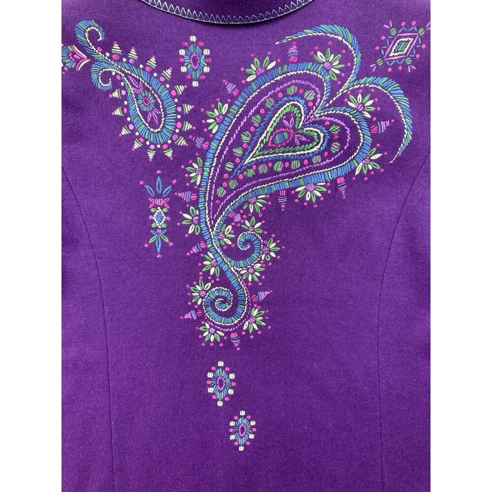 Bob Mackie Blazer Purple Wool Blend Art To Wear Boho Mod Retro Paisley Jacket L - Picture 8 of 10